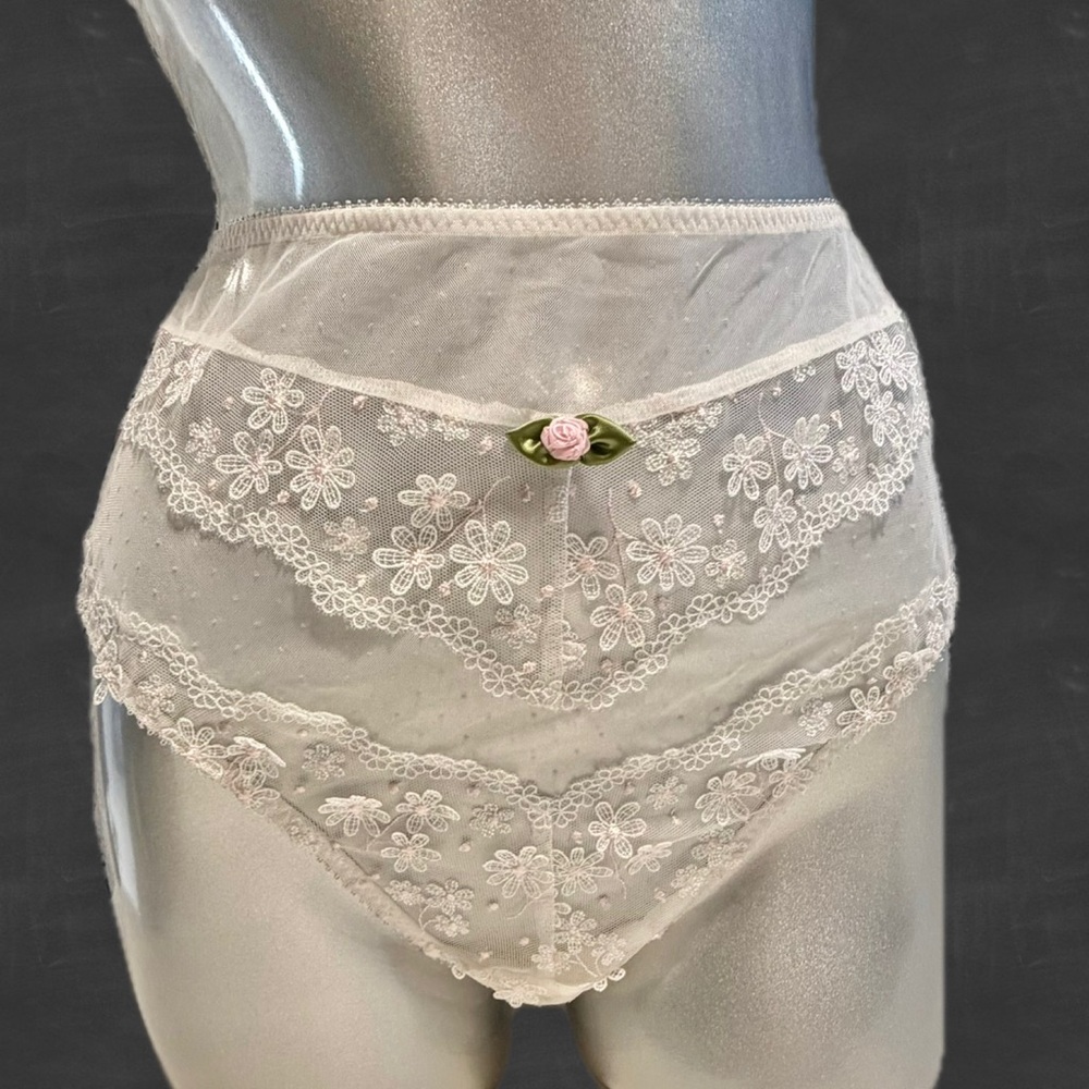 VINTAGE‎ lace high waist panties bloomers lingerie boudoir  floral back cut out